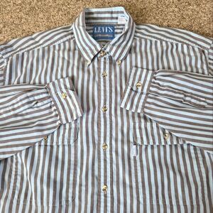 Vintage Levi's‎ Classic Vertical Stripes Button Up Dress Shirt Sz Large Big E